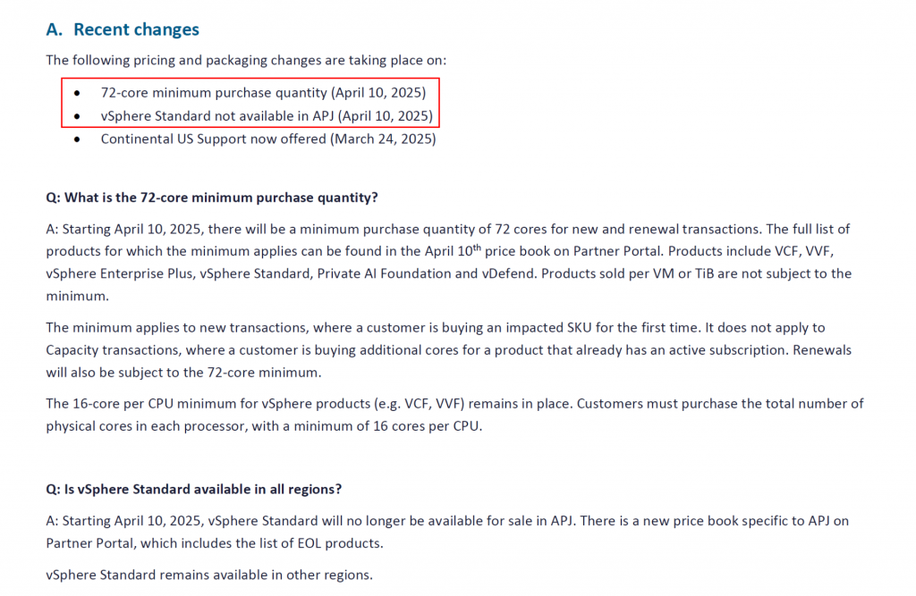 VMware调整许可政策：最低72核心起售，vSphere标准版停售